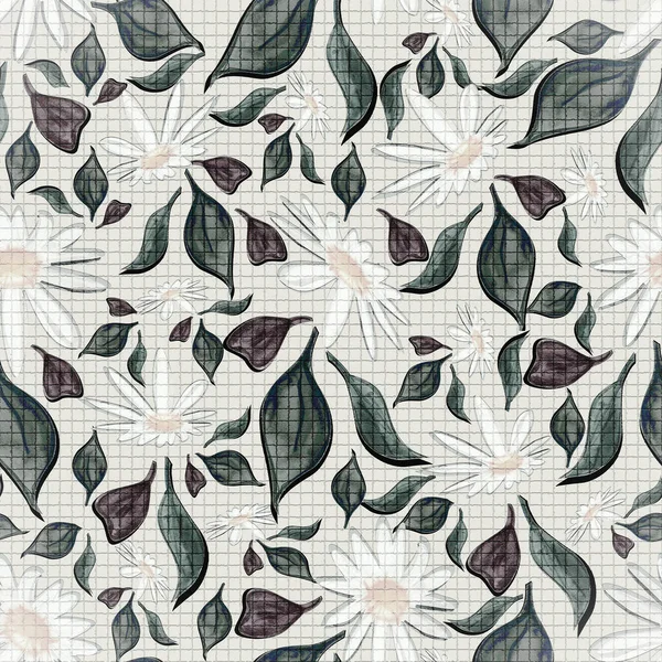 Branco Verde Cinza Abstrato Base Flor Sem Costura Padrão Folhas — Fotografia de Stock