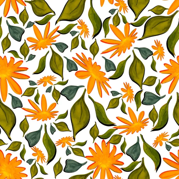 Kurkuma Zielony Kolor Abstrakcyjny Oparty Bezszwowy Kwiat Liści Wzór — Zdjęcie stockowe