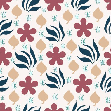 Doğa temelli çiçek ve yaprak şekilli kusursuz desen