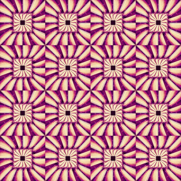 波状の正方形と中央の旋回花のシームレスなパターン — ストック写真