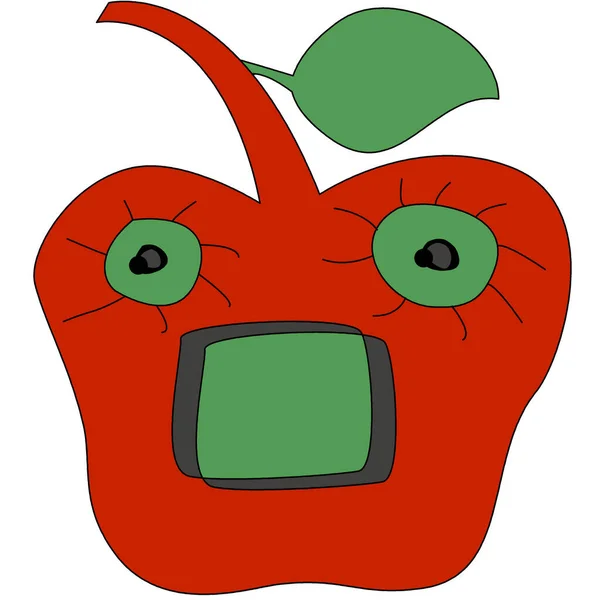 Jablko Tvář Karikatura Pozadí — Stock fotografie