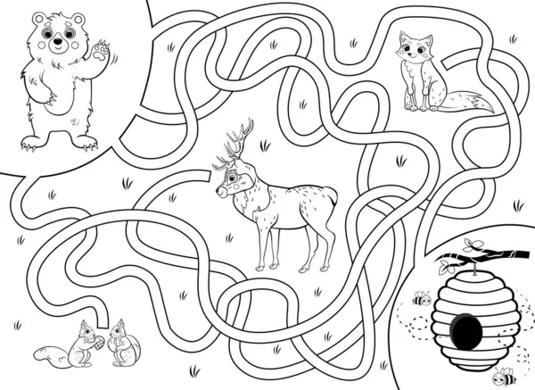 Helfen Sie Dem Bären Den Weg Zum Bienenstock Mit Honig — Stockvektor