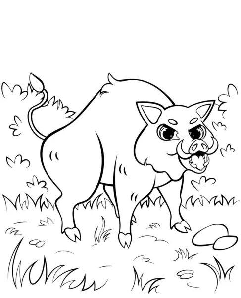Kleurplaten Schets Van Boze Cartoon Varken Everzwijn Aanvallen Vectorafbeelding Met — Stockvector