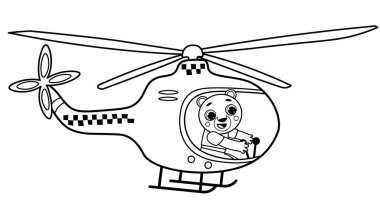 Çizgi film taksi helikopterini hayvanla boyama sayfası. Beyaz arkaplanda vektör görüntüsü. Çocuklar için boyama kitabı.