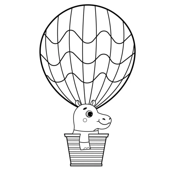 Färgläggning Sida Kontur Tecknad Varmluftsballong Med Djur Vektorbild Vit Bakgrund — Stock vektor