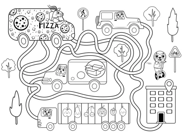 Help Pizzabezorger Het Juiste Pad Naar Klant Vinden Doolhof Labyrint — Stockvector