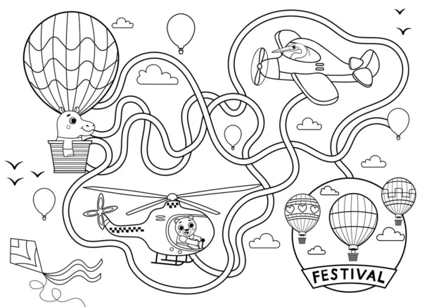 Aidez Montgolfière Trouver Bon Chemin Pour Festival Labyrinthe Jeu Labyrinthe — Image vectorielle