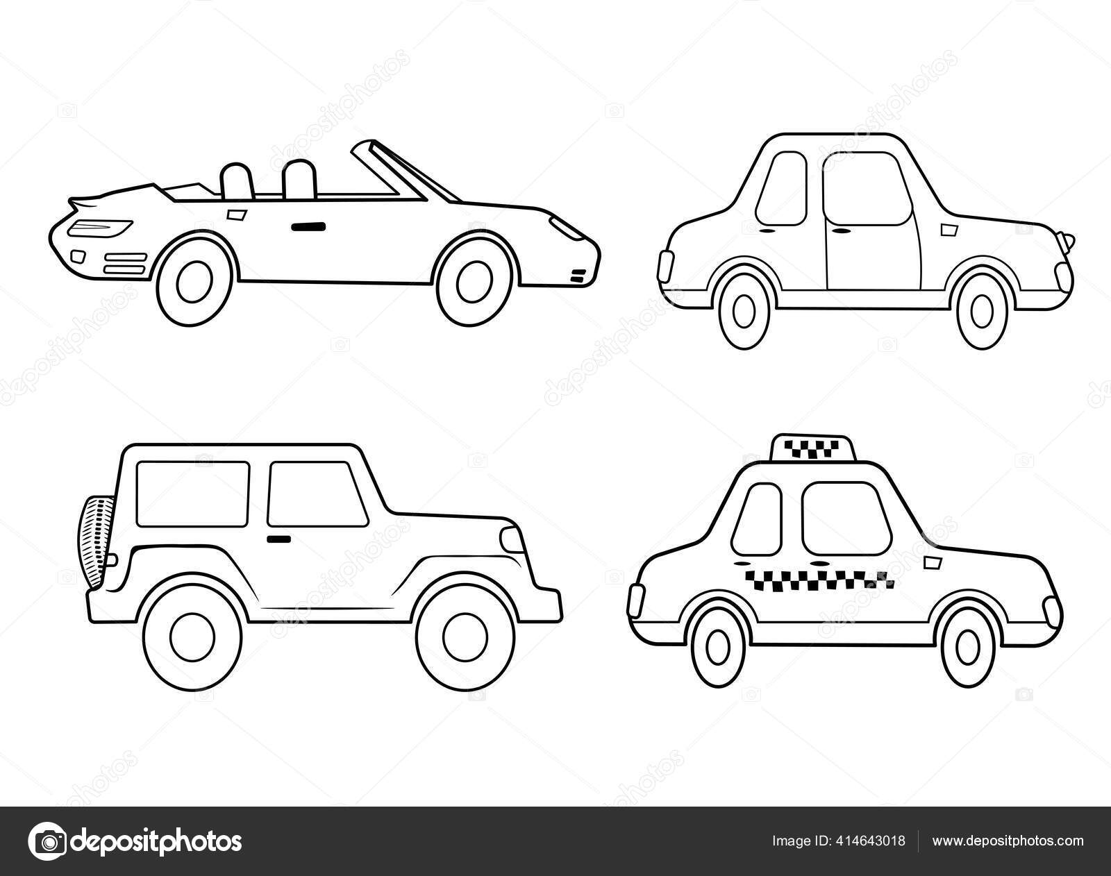 Desenhos bonitos em preto e branco para colorir carros para crianças