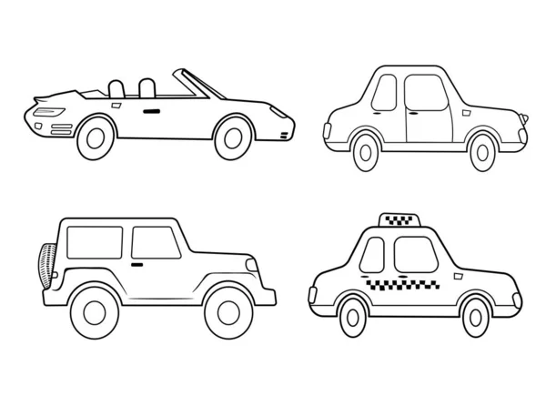 Lustige Färbung Kinder Transport Set Autos Und Fahrzeuge Cartoon Vektor — Stockvektor