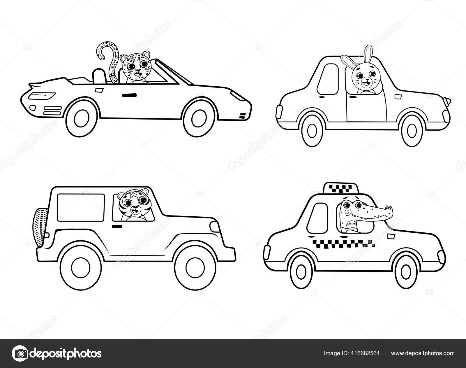 Desenhos para colorir de animais andando de carro para crianças