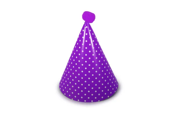 Sombrero Cumpleaños Púrpura Con Lunares Blancos Sobre Fondo Blanco Puro — Foto de Stock