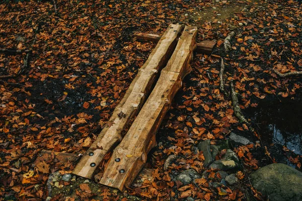 Маленький Искусственный Деревянный Мост Пересекавший Ручей — стоковое фото