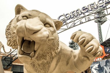 Detroit, Michigan, ABD - 28 Mart 2018: Dış of Comerica Park ev sahipliği Detroit Tigers. Basketbol sahası üzerinde 41.000 kapasitesi ve 2000 yılında Tiger Stadyumu yerine