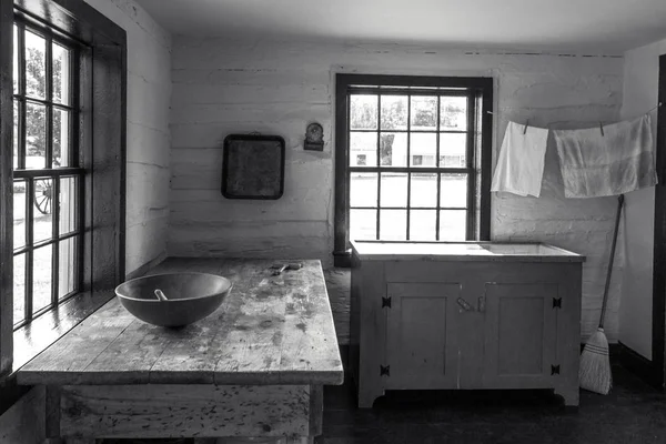 Country Kitchen Interior Rustic Style Kitchen Wooden Spoon Bowl Antique — Stock Photo, Image