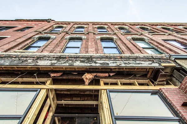 Construction Renovation Project Exterior Doorway Older Historic Brick Building Undergoing — Stock Photo, Image