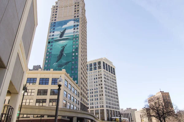 Detroit Michigan Verenigde Staten Maart 2018 Detroit Wyland Walvis Muurschildering — Stockfoto