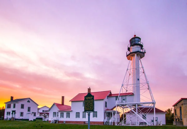 Lighthouse Sunset Prachtige Zonsondergang Het Witvis Punt Vuurtoren Aan Kust — Stockfoto