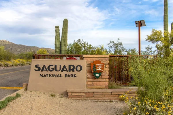 Tucson Arizona Usa Mai 2019 Eintrittsschild Den Saguaro Nationalpark Tucson — Stockfoto