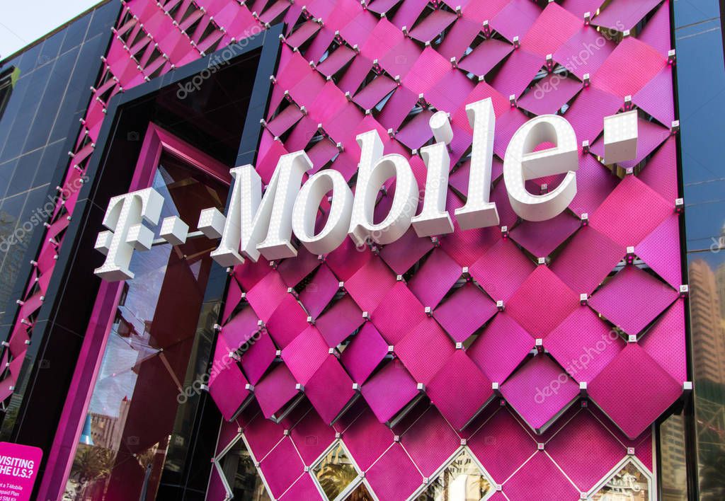 Las Vegas, Nevada, USA - May 6, 2019: Exterior of the T Mobile store on the Las Vegas Strip. In 2019, T-Mobile was the third largest wireless carrier in the United States with over 80 million customers.