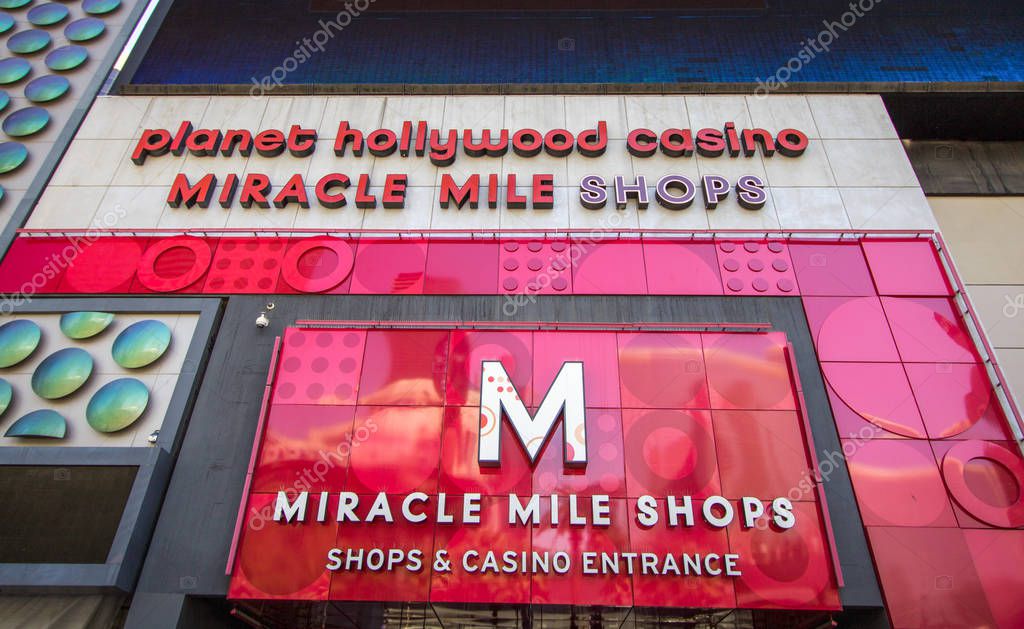 Las Vegas, Nevada, USA - May 6, 2019: Entrance to the Miracle Mile Shops at Planet Hollywood on the Las Vegas Strip. The mall has over 200 stores, restaurants and bars.