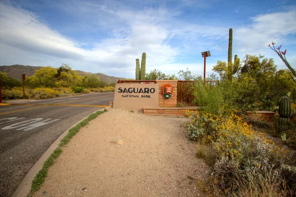 Tucson Arizona Usa Mai 2019 Eintrittsschild Den Saguaro Nationalpark Tucson — Stockfoto