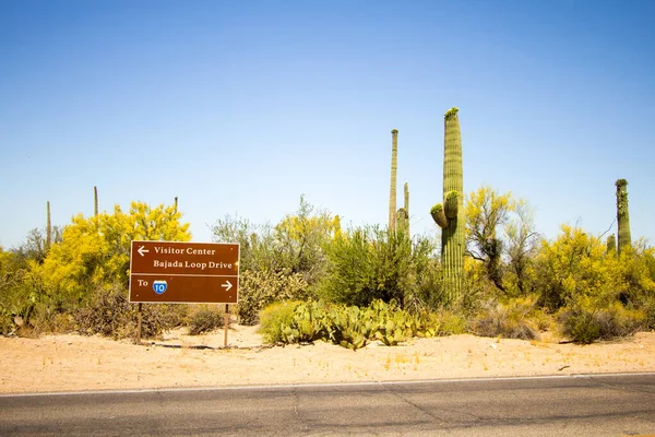 Saguaro Nationalpark Schild Für Den Bajada Scenic Loop Drive Und — Stockfoto