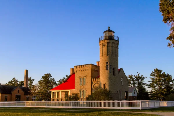 Latarnia Morska Mackinaw Point Wygląd Zabytkowej Latarni Morskiej Old Mackinac — Zdjęcie stockowe