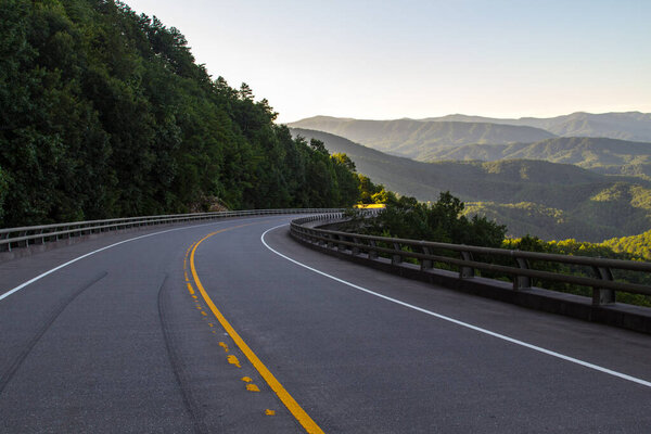 Exploring The Foothills Parkway. Winding mountain road along the Great Smoky Mountains Foothills Parkway in Wears Valley, Tennessee, USA.