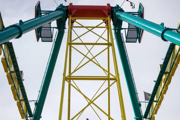 Pirate Ship Ride. View from the boat looking up of a pirate ship thrill ride at a county fair.