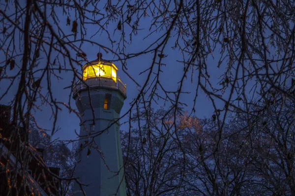 Port Sanilac Michigan Diciembre 2013 Faro Iluminado Del Faro Port — Foto de Stock