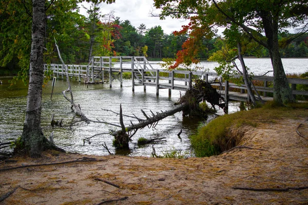 Autumn Hike Bridge Lost Lake Hiking Trail Autumn Forest Ludington — Stock Photo, Image