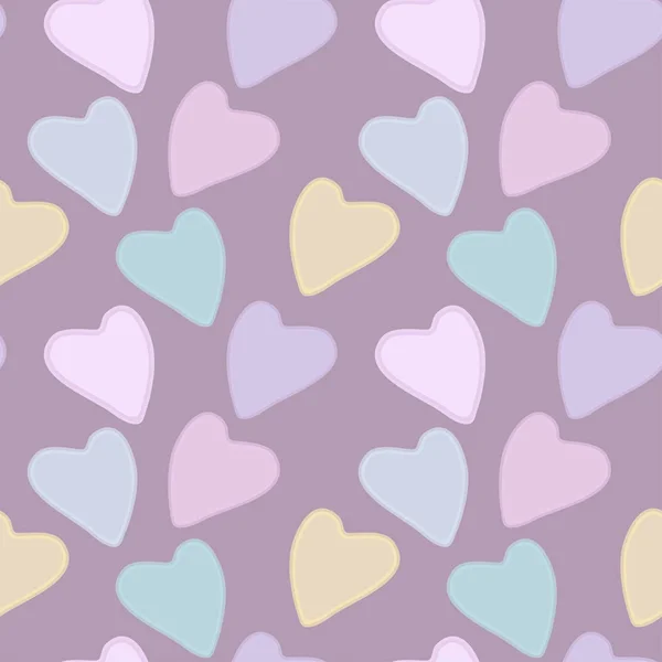 Colored Seamless Pattern Hearts Lilac Background Muted Tones Vector Eps — Stock Vector