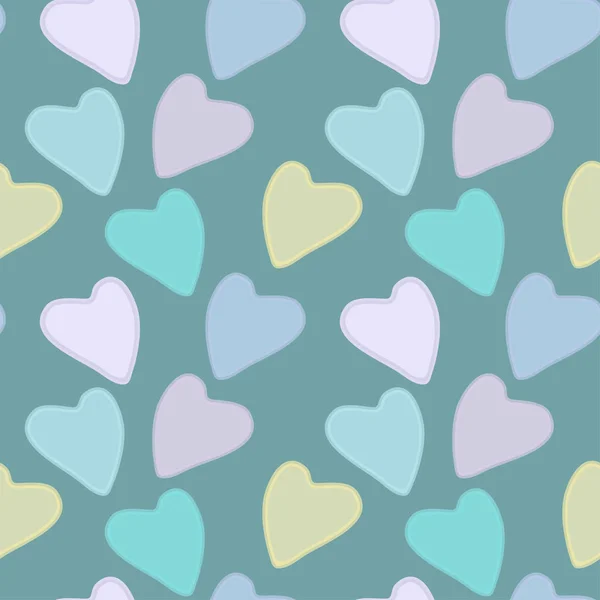 Colored Seamless Pattern Hearts Aquamarine Background Muted Tones Vector Eps — Stock Vector