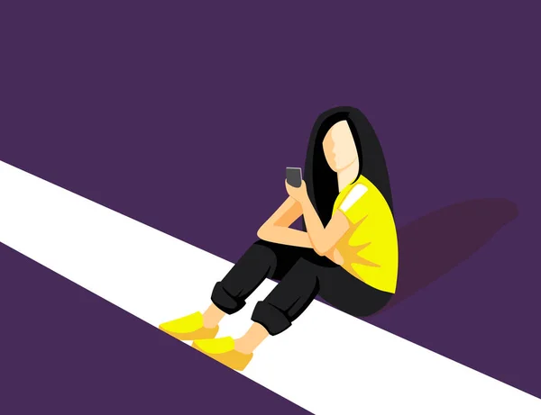 Chica Joven Mirando Teléfono Móvil Comprobando Las Redes Sociales Comunicación — Vector de stock