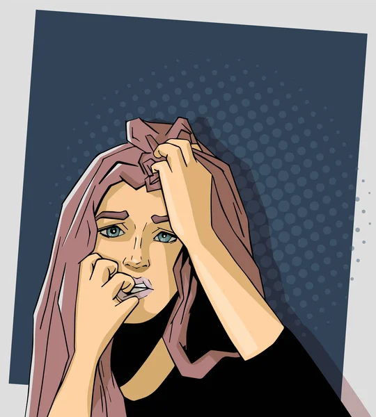 Girl Crying Sad Girl Pop Art Illustration — Stock Vector