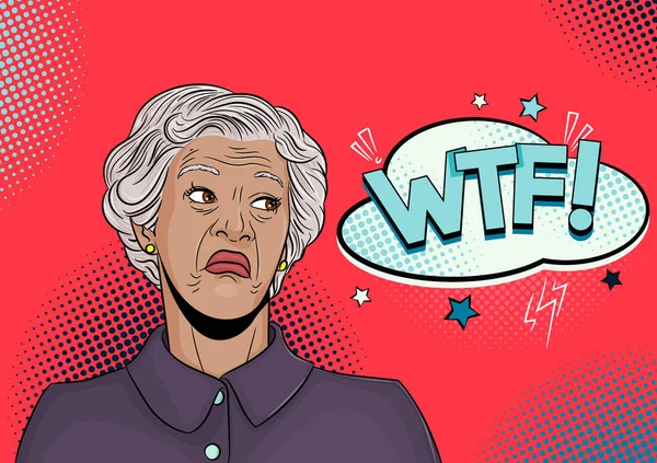 gri saçlı büyükanne memnun değil. Pop art retro vektör illüstrasyon komik karikatür rakam vintage kitsch