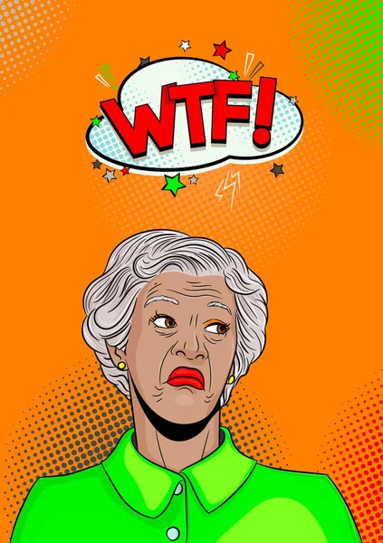 gri saçlı büyükanne memnun değil. Pop art retro vektör illüstrasyon komik karikatür rakam vintage kitsch