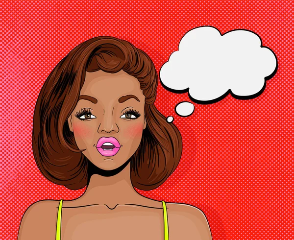 Pop-art seksi kız. Vektör İllüstrasyon. Pop art retro çizgi roman tarzı Vektör renkli arka plan.