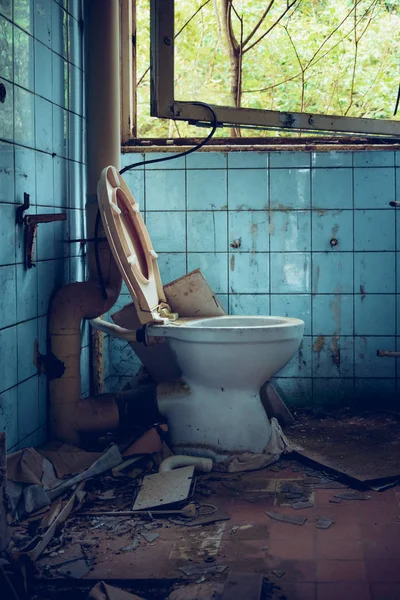 Starý Rozbitý Záchod Opuštěném Domě — Stock fotografie