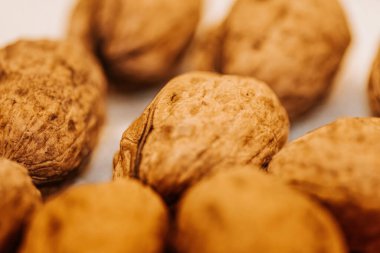 Kabuklarına taze ceviz serpiştirilmiş ve merkez fındığa odaklanmış.