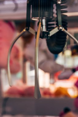 Karnaval atari makinesindeki pençe vinç yakalayıcısının yan görünümü