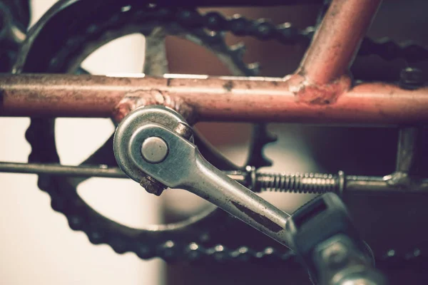 Παλιό Ποδήλατο Αλυσίδα Ποδηλάτων Κοντινή Απόσταση — Φωτογραφία Αρχείου