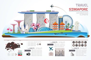 Bilgi grafik seyahat ve Simgesel Yapı Singapur şablon tasarımı. Kavram vektör çizim.