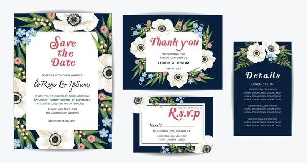 結婚式の花テンプレートのコレクションです 結婚式招待状 ベクトル — ストックベクタ