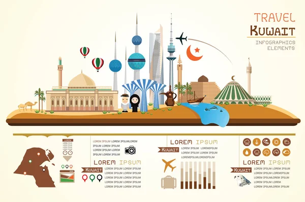 Info Grafica Viaggio Punto Riferimento Kuwait Modello Design Concetto Illustrazione — Vettoriale Stock