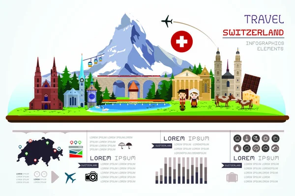 Info Grafiche Viaggio Design Modello Svizzera Punto Riferimento Illustrazione Vettoriale — Vettoriale Stock