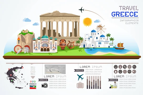 Bilgi Grafikleri Seyahat Ediyor Yunanistan Şablon Tasarımını Simgeliyor Vektör Illüstrasyonu — Stok Vektör