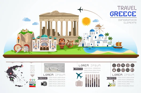 Info Gráficos Viajes Monumentos Grecia Plantilla Diseño Ilustración Vectorial Gráficos vectoriales