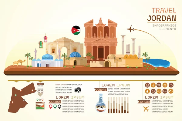 Info Grafiken Reise Und Jordanische Sehenswürdigkeiten Vorlage Design Konzeptvektorillustration — Stockvektor