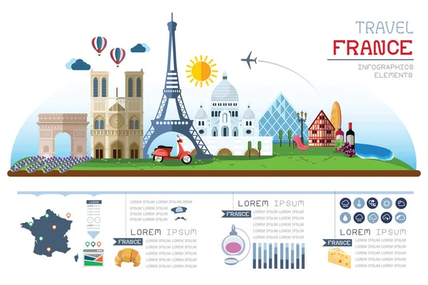 Bilgi Grafikleri Seyahati Fransa Şablonu Tasarımı Kavram Vektörü Llüstrasyonu Stok Illüstrasyon